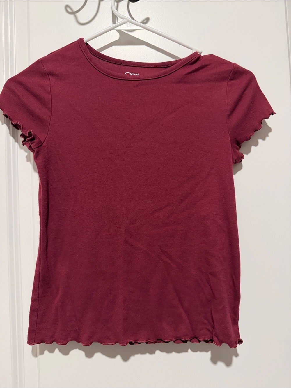 art class Burgundy Ribbed Short Sleeve Tee with Lettuce Hem